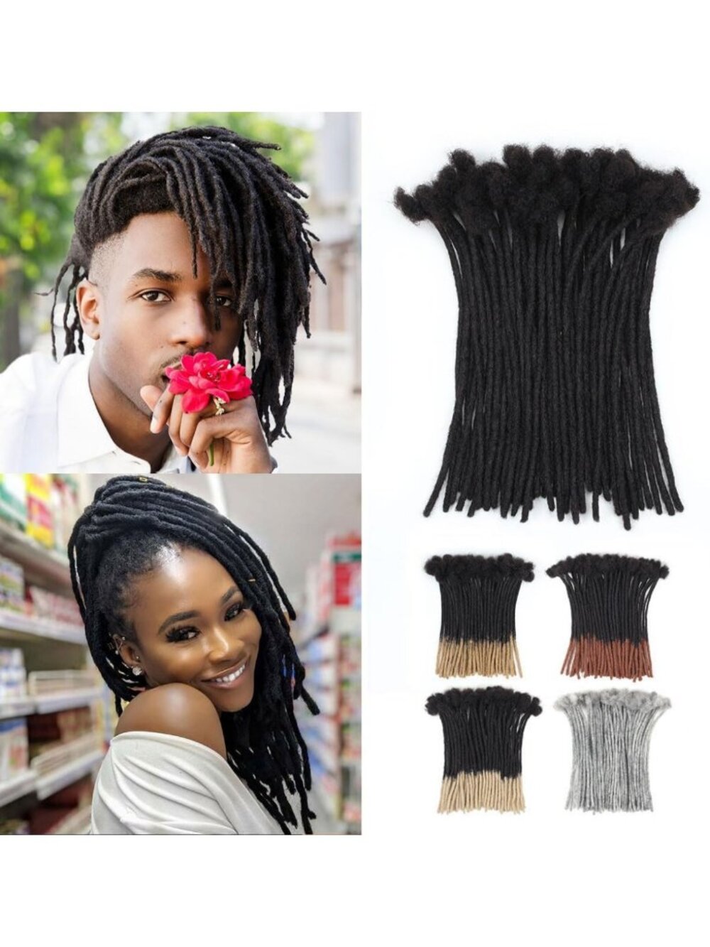10 Inch 50 Strands Human Hair Loc Extensions Dreadlock Hairpieces 1B Color